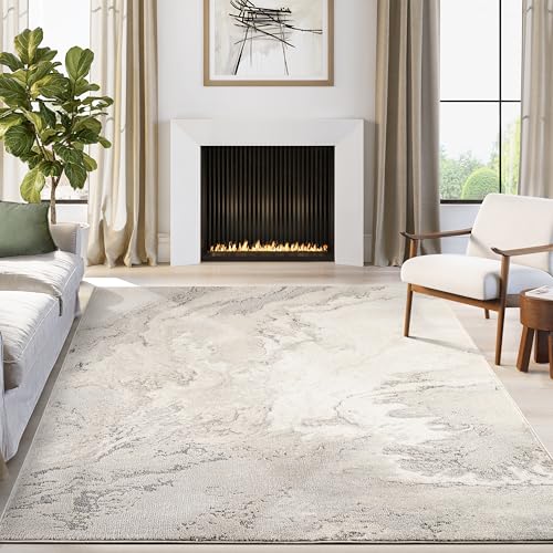 Abani Beau Collection Grey Area Rug - 8' x 10' - Marble Abstract Pattern, Non-Shedding - Easy to Clean, Durable for Living Rooms, Dining Rooms & Family Rooms, Pet & Kid Friendly