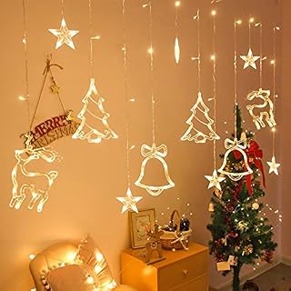 Jsdoin LED String Light Christmas Curtain Light 3.5M Waterproof Fairy Light String Christmas Window Lights 8 Modes Wedding Party Garden Bedroom Decoration USB+Battery Box