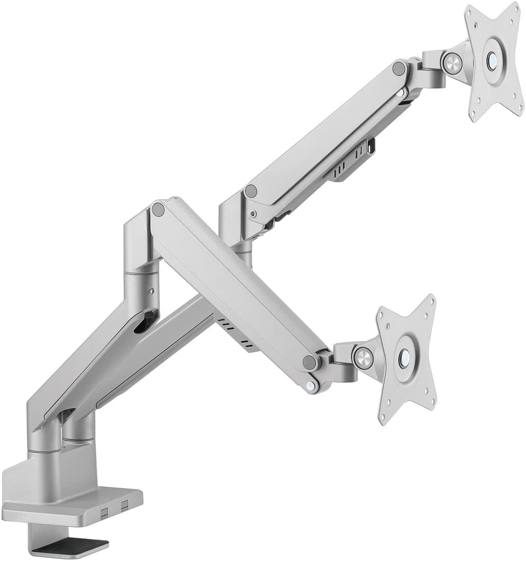 Versare Adjustable Double Monitor Arm for Desks | Mount for Computer Monitors | Fits Screen Sizes from 17" - 32" | Cable Management | 180° Rotation | Gray
