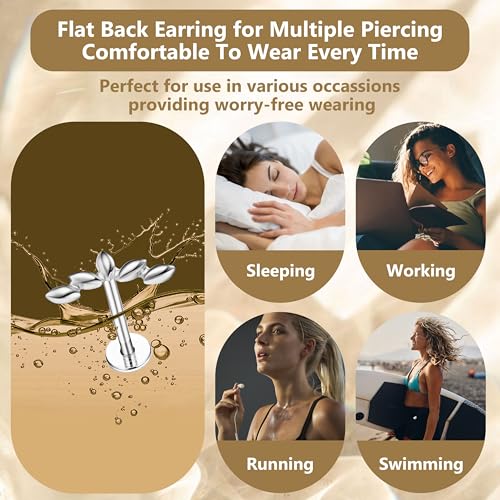 16G Flat Back Earrings for Women Stainless Steel Internally Threaded Cartilage Stud Earrings Butterfly CZ Flatback Stud Earring Tragus Helix Body Piercing Jewelry4