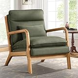 IOMOR Mid Century Modern Accent Chair, Upholstered Lounge Armchair with Plump Back Pillow, Comfy Reading Chair with Solid Wood Frame for Bedroom Living Room, Green