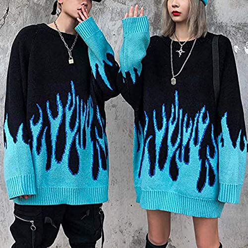 CORIRESHA Womens Teen Girls Long Sleeve Sweater Flame Bat Sleeve Patchwork Loose Casual Knitted Pullover Tops4
