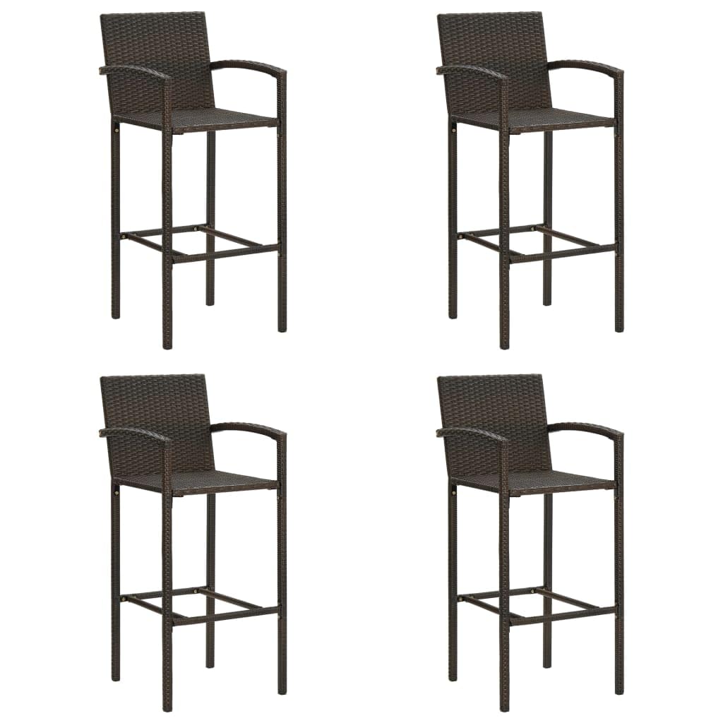 Stołek barowy 4 szt., brązowy polirattan, odporny na warunki atmosferyczne, z oparciem i podnóżkiem, stal malowana proszkowo, 52 x 56 x 118 cm, można układać w stos, idealny do ogrodu, na