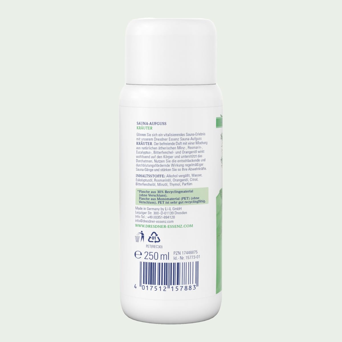 Dresdner Essenz Infusión de hierbas para sauna, 250 ml, cuidado liberador con aceite de eucalipto y aceite de naranja, sauna fresca y aromática con aceite de hinojo amargo y aceite de romero, vegano