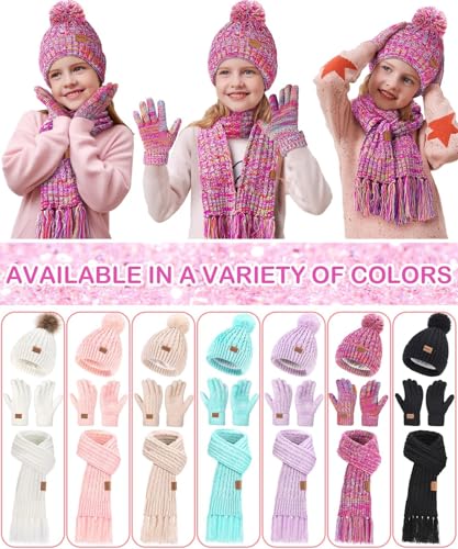 Remifa Kids Winter Hat Gloves Scarf Set, for Girl Boy Toddler w/Fleece Lined Pom Beanie Warmer Scarf Mittens3