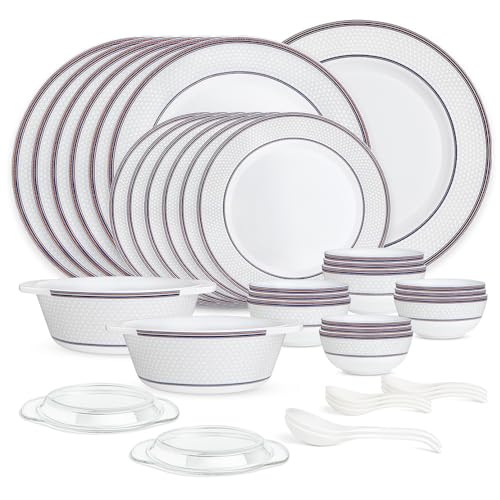 Image of Larah by Borosil 37pc Opalware Starlight Dinner Set for Family of 6 | Microwave & Dishwasher Safe Crockery Set for Dining & Gifting | Plates & Bowls