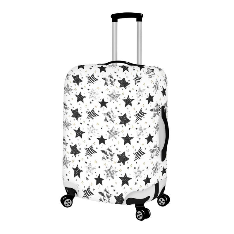Black White Starry Sky Print Travel Luggage Cover Polyester Cartoon Stripe Spot Star Thickened Suitcase Cover With Concealed Zipper Anti-Scratch Spandex Protective Covers -XL