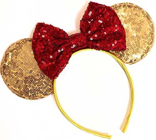 CLGIFT Beauty and the Beast Ears, Belle Ears, Belle Mickey Ears, Disney Inspired Beauty and the Beast Ears, Gold Minnie ears,