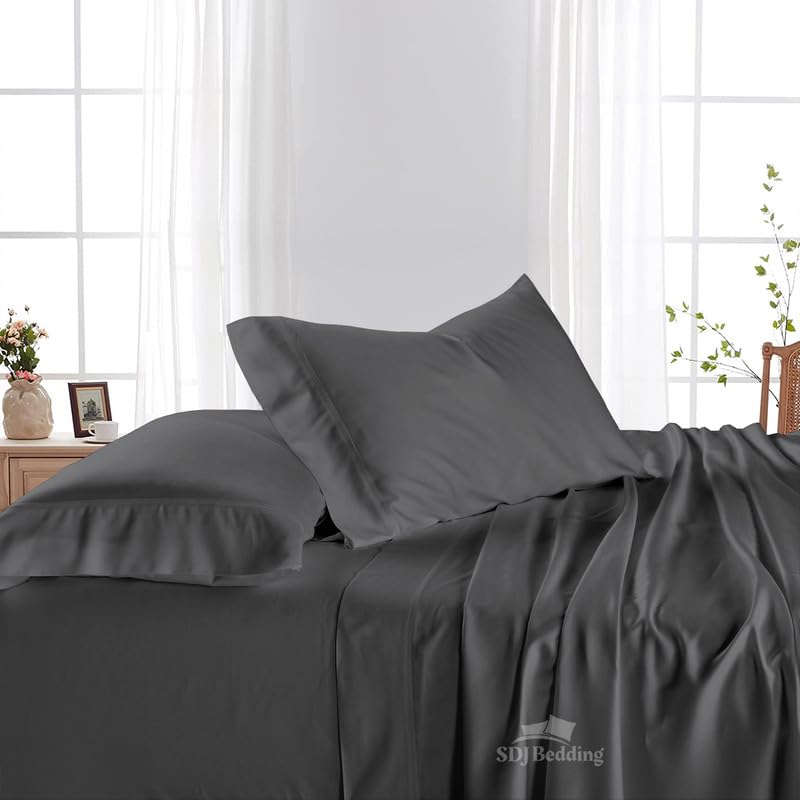 Niimo 800 Thread Count 100% Egyptian Cotton Sheet Set - RV King Size Sheets Set - 16 inch Deep Pocket of Fitted Sheet - 4 Piece Sheet Set - Dark Grey Solid, SDJ-RV-Sheet-Set-VGH2M-K304