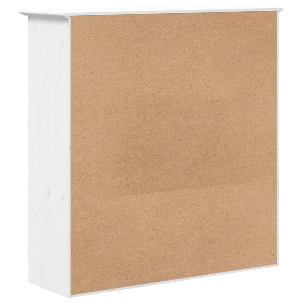 Armario de vitrina BODO con puerta de cristal de madera maciza de pino en blanco, uso versátil como accesorio para aparador o cómoda, con asas de metal y muchos estantes