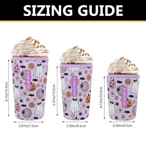 Image of 3 Pack Reusable Sleeve for Iced Coffee Cup, Coffee Neoprene Sleeve for Iced&Hot Drinks, Coffee Sleeve Compatible with Starbucks, Dunkin Coffee Cup. (Halloween Boo)