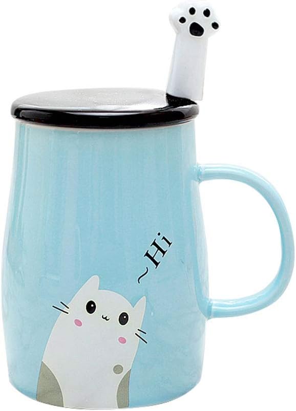 Lexitek Cute Cat Mug Funny Ceramic Coffee Mug with Stainless Steel Spoon, Novelty Coffee Mug Gift for Kitty Lovers