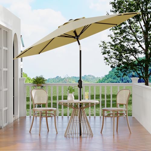 Patio Umbrella 10ft, Table Umbrella Outdoor Patio UV Protection with Crank Lift & Push Button Tilt, 8 Sturdy Ribs for Yard, Deck, Pool - Beige