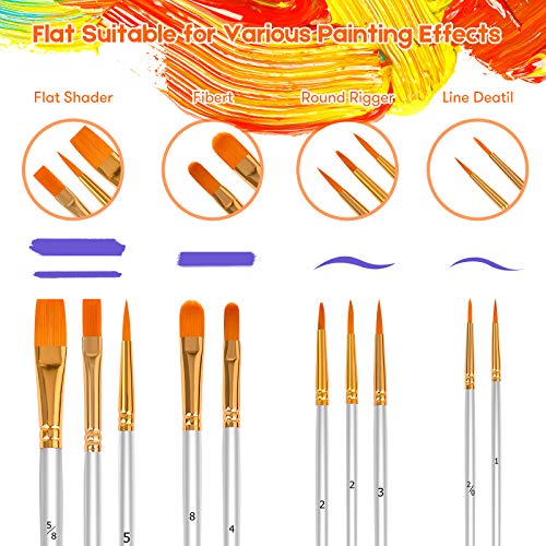 Acrylic Paint Brushes for Canvas Boards Panels Painting, 20 Pcs Purple Art Brush Set for Watercolors, Inks, Gouache, Oil and Tempera, Professional Painting Supplies Set for Artists, Students and Kids