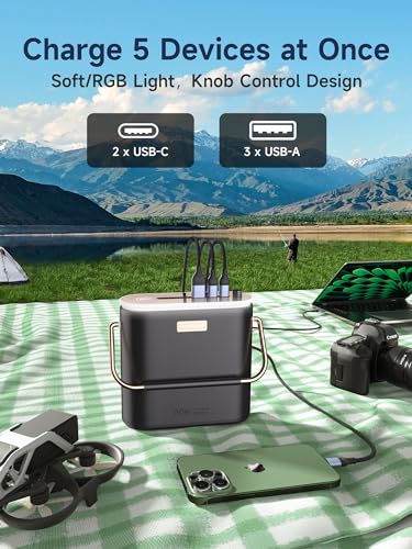 MOVE SPEED 80,000mAh Power Bank 130W Portable Power Station with Digital Display, Lighting, USB C 5-Port Support Solar Recharge for Outdoor Camping,Laptop,Emergency Backup(296Wh) - Image 6