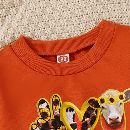 Lykmera Camiseta infantil de manga comprida com estampa de vaca de desenho animado pulôver tops calç