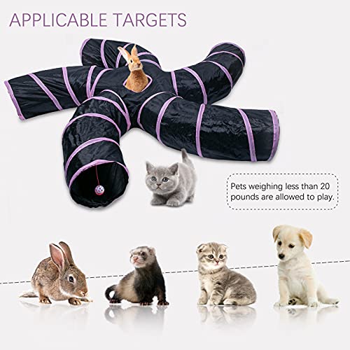 Image of EGETOTA Cat Tunnel for Indoor Cats Large, with Play Ball S-Shape 5 Way Collapsible Interactive Peek Hole Pet Tube Toys, Puppy, Kitty, Kitten, Rabbit (Pink & Black)