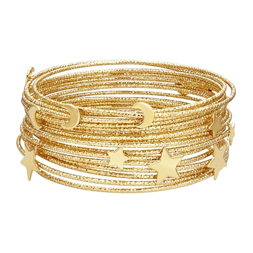 HIIXHC Bangle Bracelets for Women - 16Pcs Moon and Star Bracelets Multi Layered Stackable Bracelets Jewelry for Women Gift
