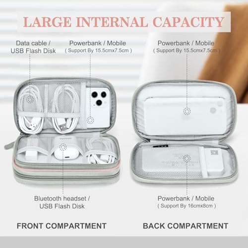 Image of FYY Electronic Organizer, Travel Cable Organizer Bag Pouch Electronic Accessories Carry Case Portable Waterproof Double Layers All-in-One Storage Bag for Cable, Cord, Phone, Earphone-Light Pink