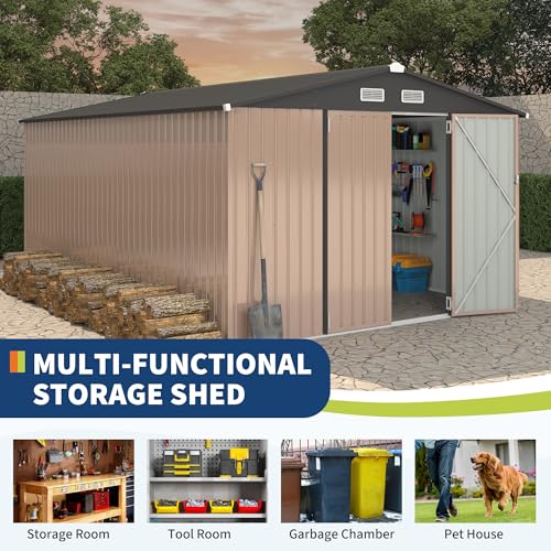 10x14x6.4 FT Outdoor Storage Sheds, Metal Garden Tool Shed for Backyard, Large Metal Sheds Outdoor Storage With Lockable Doors & Air Vents for Backyard Garden Patio Lawn