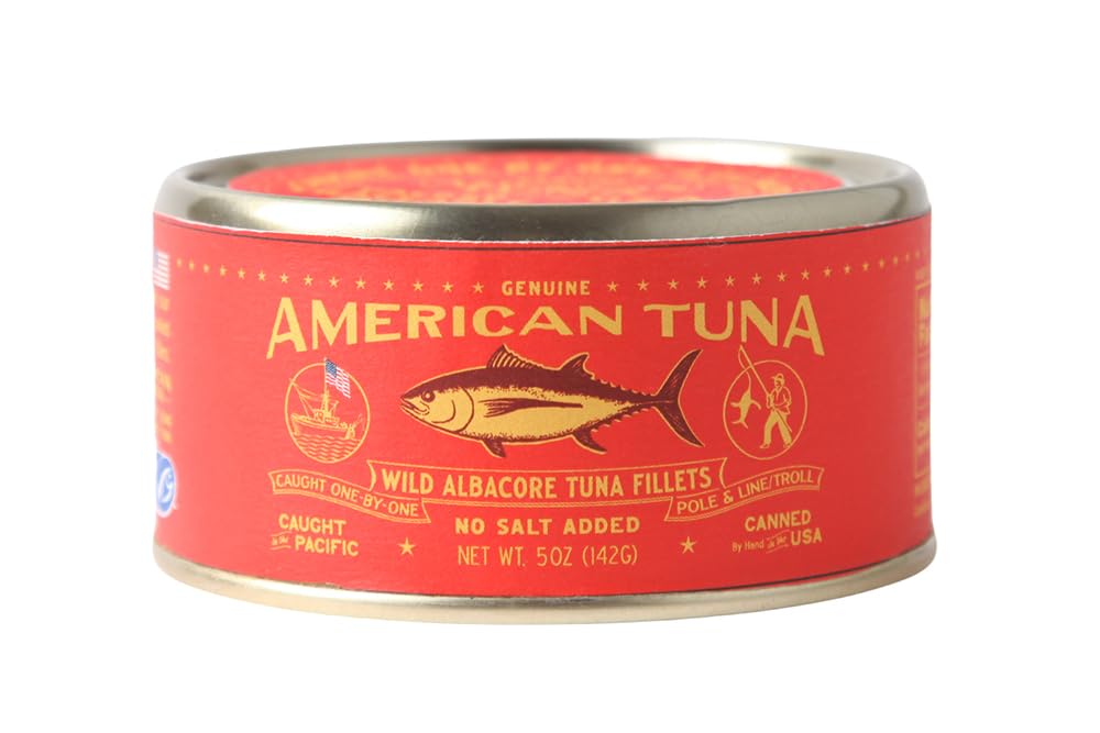 American Tuna Sushi-grade Wild Albacore Tuna Fish - No Salt Added, Wild Caught, MSC Certified, and Pole Caught | (6) 5 Ounce Cans | Super Premium Canned Tuna for Health and Flavor Enthusiasts!