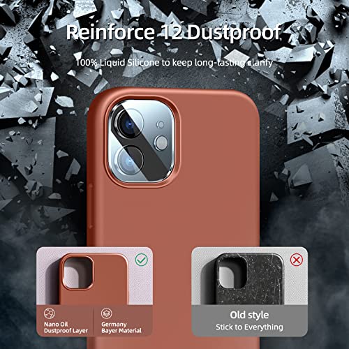 Dssairo [5 in 1 für iPhone 12 Hülle/iPhone 12 Pro Hülle 6.1, mit 2 Pack Displayschutzfolie + 2 Pack Kameraobjektivschutz, Flüssigsilikon Slim Stoßfest Schutzhülle Handyhülle(Zimt)