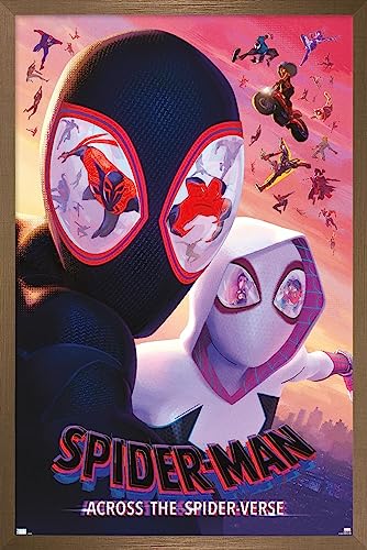 Trends International Marvel Spider-Man: Across The Spider-Verse - Masks One Sheet Wall Poster, 34L x 22.4W, Bronze Framed Version
