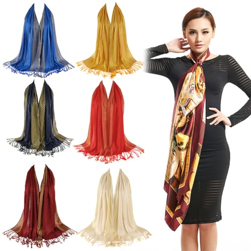 ikasus Large Soft Cotton Pashmina Golden Thread Shawl Wrap Scarf for Women Cold Weather Clothing Accessories Type 53