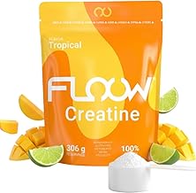FLOOW - Creatine Monohydrate Tropical Flavor - 306g (90 Doses) - Pure Creatine Powder without Sugar or Maltodextrins - Micronized Creatine 200 Mesh - Sports Supplement for Muscle Mass