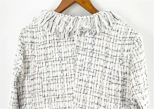 Women's Long-Sleeved Tassel Tweed Jacket Skirt Professional 2-Piece Suit3