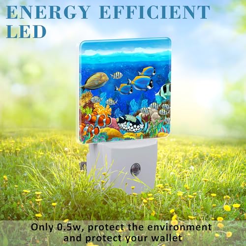 Image of Colorful Seabed Coral Reef Night Light for Kids, LED Night Light Plug into Wall with Dusk to Dawn Sensor for Girls Boys Women Men Room Decor, Hallway, Kitchen, Bathroom, Nursery, Stairs