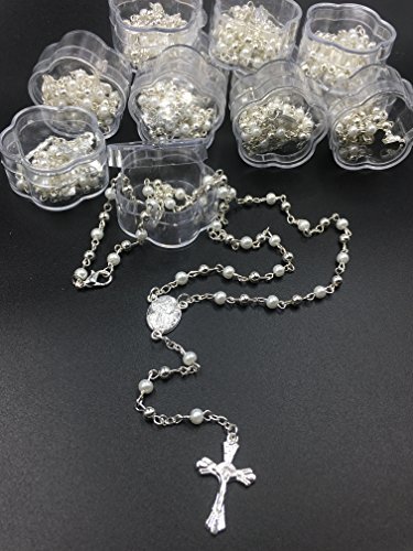 Yrp (12) Pcs - Baptism, First Communion Rosary Favor White Pearl Recuerdos Para Primera Comunion Niña Niño #TOP3