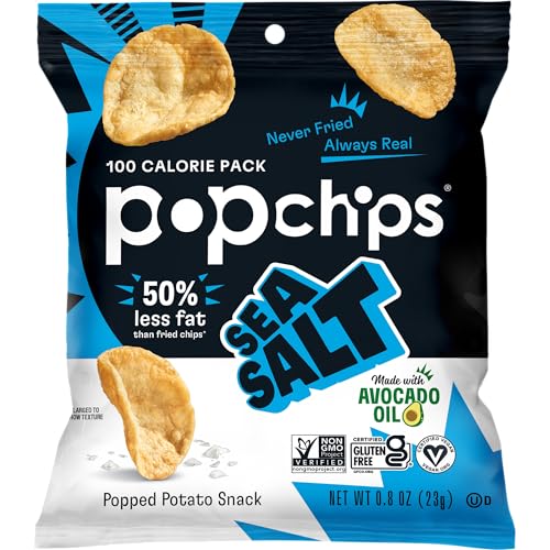 Popchips Sea Salt Potato Chips Single Serve 0.8 Ounce (Pack of 24)
