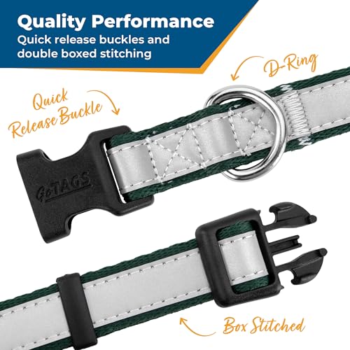 Image of GoTags Reflective Personalized Dog Collar, Custom Engraved with Pet Name and Phone Number, Adjustable Dog Collar with Quick Release Buckle, 3 Sizes for Puppy and Dogs, Small, Medium and Large