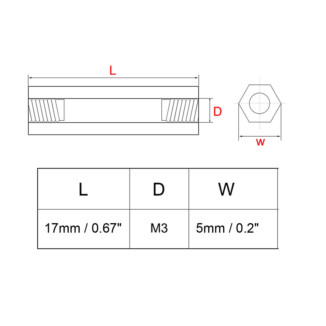 100pcs M3 Brass Standoff Spacers - 5mm Hex X 14mm Length Female Thread PCB Pillars