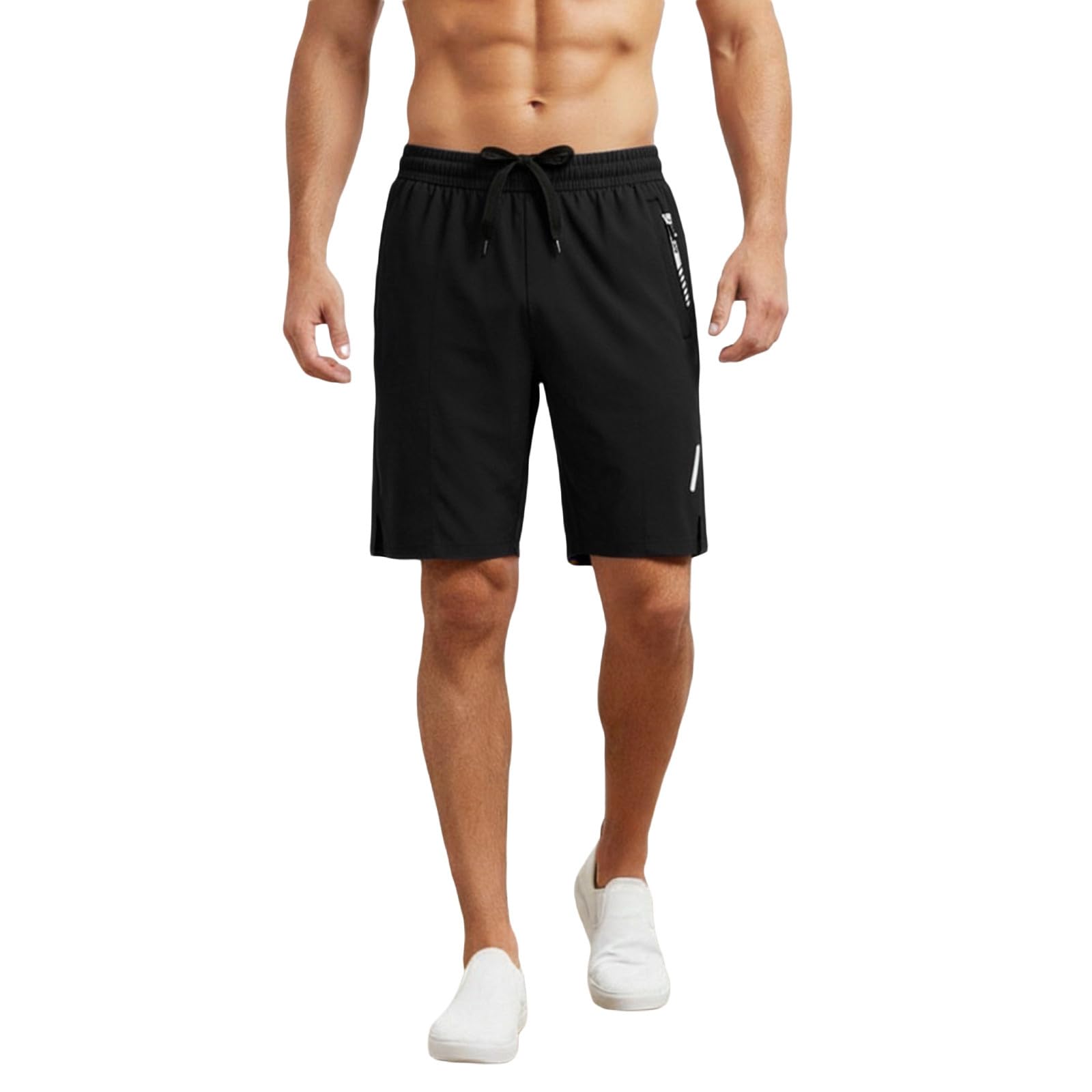 Sports Running Shorts for Men Lightweight Breathable Elastic Waist Drawstring Running Shorty Pants with Zipper Pockets