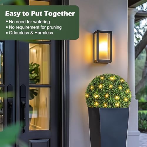20” Artificial Plant Topiary Ball, Pre-Lit Artificial Topiary Plant with 8 Mode, 40 LED Lights, Battery Operated,and Remote Control, Light Plant Ball for Backyard, Wedding and Home DéCor (2-Pack)