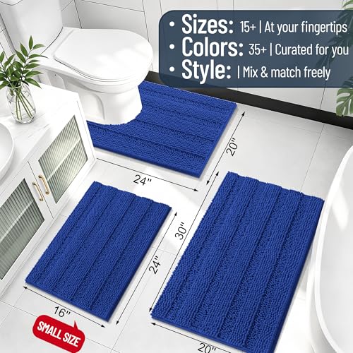 Image of Smiry Thick Chenille Bathroom Runner Rugs 44x24, Extra Absorbent Striped Bath Mat, Machine Washable, Rubber Backing, Long Bath Rugs for Bathroom, Tub & Shower, Home Decor Accessories, Royal Blue