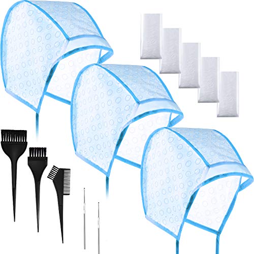 Hair Coloring Kit, Include 12 Pieces Disposable Hair Highlight Cap Tipping Cap Hair Coloring Highlight Dye Cap with 2 Metal Hooks, 3 Dye Brush and 20 Pairs Dye Gloves for Salon Home (Blue)