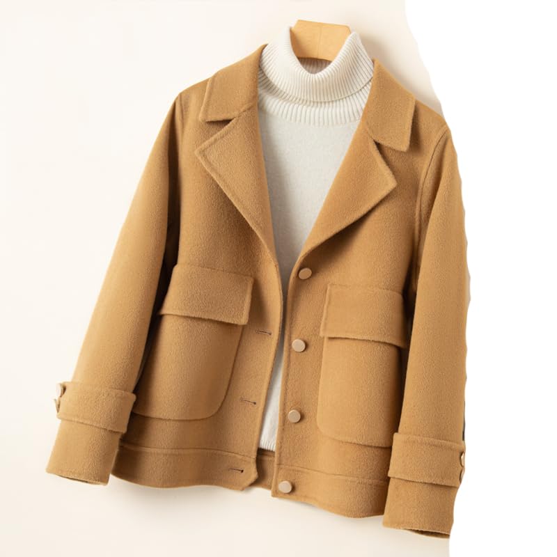 Yeuyyben Turn-Down Collar Double Sided Wool Coat Women Slim Casual Cashmere Winter Jacket3