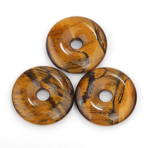 JM Design Natural Yellow Tiger Eye Donut Circle Pendant Size 50mm Sold Per Piece