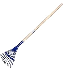 Children's Garden Rake Metal with Wooden Handle, Children's Garden Toy Leaf Rake Fan Rake (Blue)