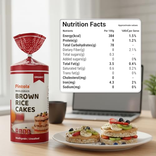 Image of Pintola Organic Wholegrain Brown Rice Cakes Combo Pack (All Natural) (Multigrain and Lightly Salted) (130 g x 2) (Pack of 2)