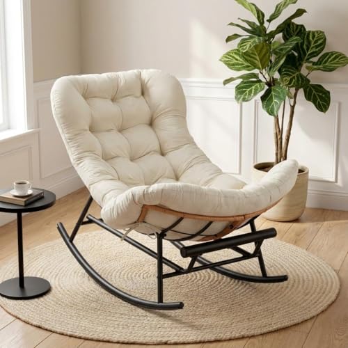 GarveeHome Indoor Papasan Rocking Chair, Rattan Rocker with...