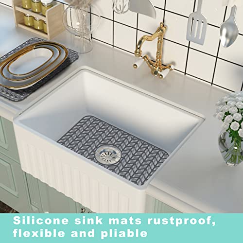 AWOKE Sink Protectors for Kitchen Sink | 16.2"x 12.5" Kitchen Sink Mats for Bottom of Kitchen Sink | Sink Inserts for Kitchen Sink of Stainless Steel Sink | Center Drain (Grey)
