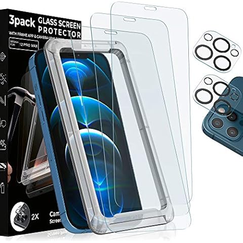 Trazon 3 Pack iPhone 12 Pro Max Screen Protector and 2 Pack iPhone 12 Pro Max Camera Lens Protector, 9H Hardness Phone Tempered Glass with Easy Instalation Case 6.7 Inch Ultra Clear Cover