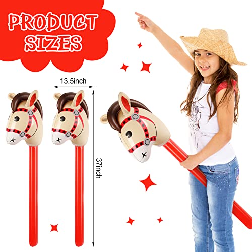 Chivao 12 Pieces Inflatable Stick Horse Cute Horse Head Stick Blow up Balloon Colorful Cowboy Cowgirl Party Decorations for Themed Birthday Party(Red) - Image 4