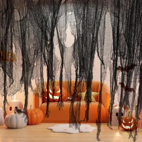 1,5 x 7,6 m para decoración de Halloween, gasa, tela arrugada, decoración de Halloween, para puertas, salas, cortinas de ducha, porches, cubiertas, ventanas, puertas, decoración