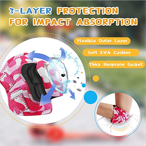VUP Kids Protective Gear Soft Knee and Elbow pads for kids with Gloves Suitable for Cycling Scooter Bike Skateboard Skating Rollerblading (Camo-pink, L)