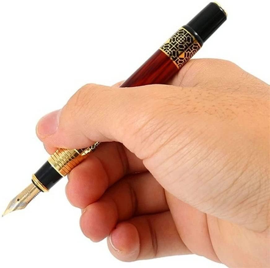 万年筆、万年筆、ゴールデン彫刻マホガニー ビジネス オフィス 学校 学生 事務用品 万年筆 新しいインク ペン インク ペン